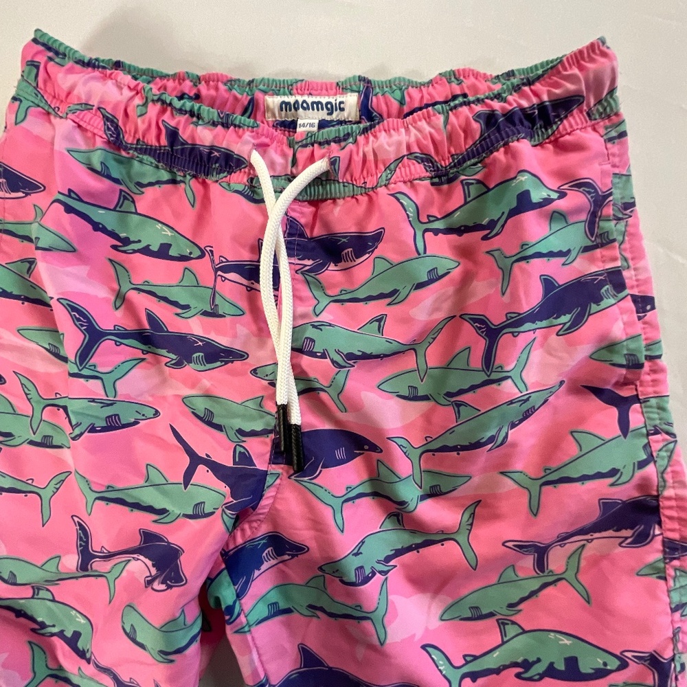 Maamgic Boys Pink Shark Swimming Trunks Size 14-16 - Picture 5 of 10